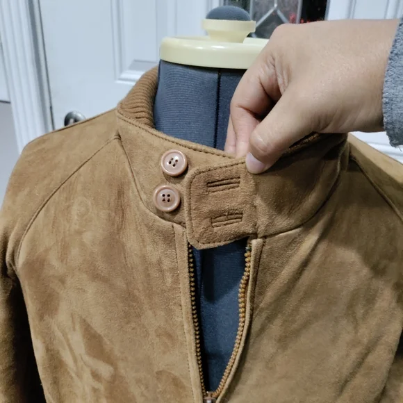 Vintage Alan Michaels tan leather suede bomber jacket men's size 38 - Picture 3 of 9
